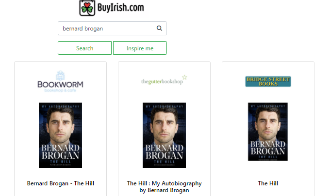 EndaFarrell73's tweet photo. @bernardbrogan we launched https://t.co/X38EdH3qnL this week. It's a  search engine that indexes 100s of thousands of products exclusively from Irish retailers - including your book ! #buyirish #supportirishbusiness https://t.co/n5LiB6AVwf