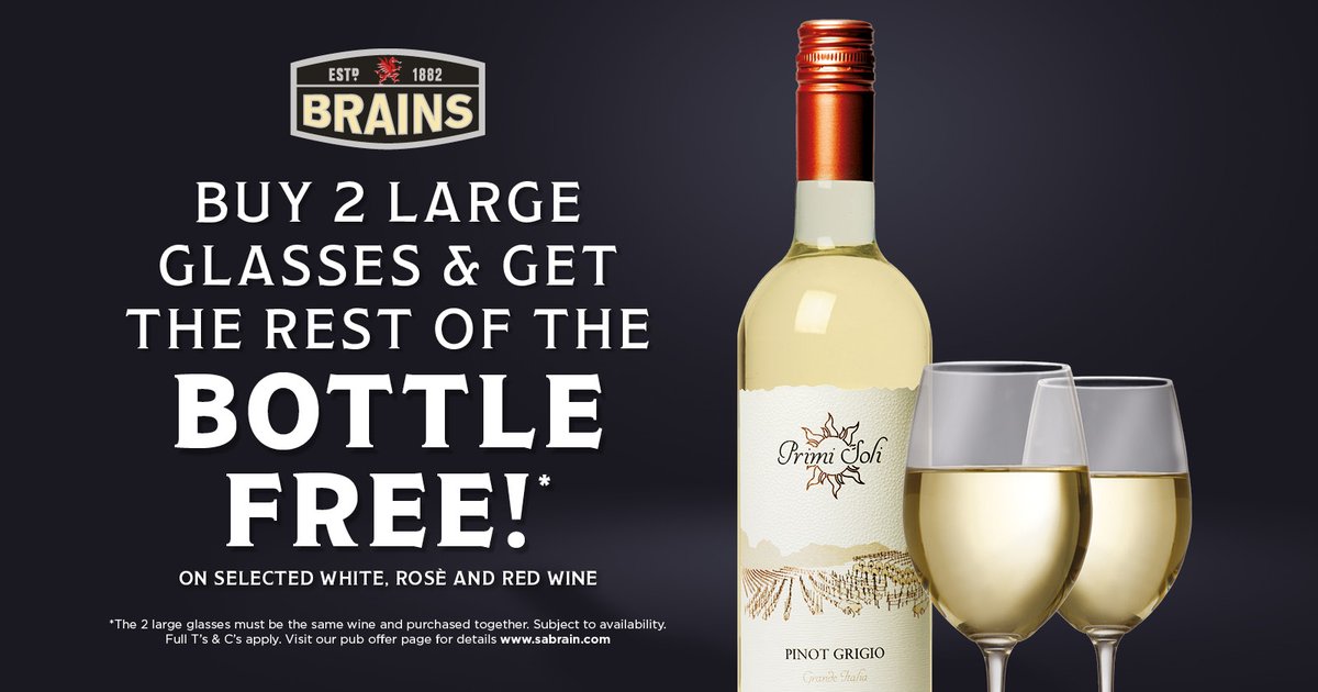 Join us for this great new drink offer! Buy two large glasses of wine, get the rest of the bottle free! All day, every day!