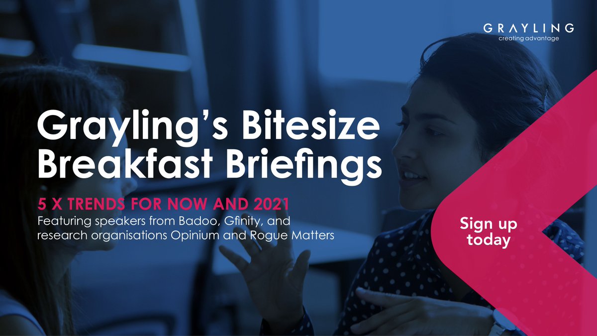 GraylingDE's tweet photo. In unseren "Bitesize Breakfast Briefings" stellen nächste Woche täglich Branchenführer und Grayling-Experten Trends, Fallstricke und Chancen für Marken im aktuellen Umfeld und im Jahr 2021 vor. Hier geht's zur kostenlosen Anmeldung: https://t.co/6XlT6GCosR
#GraylingExperts https://t.co/xPP4MXCqyp