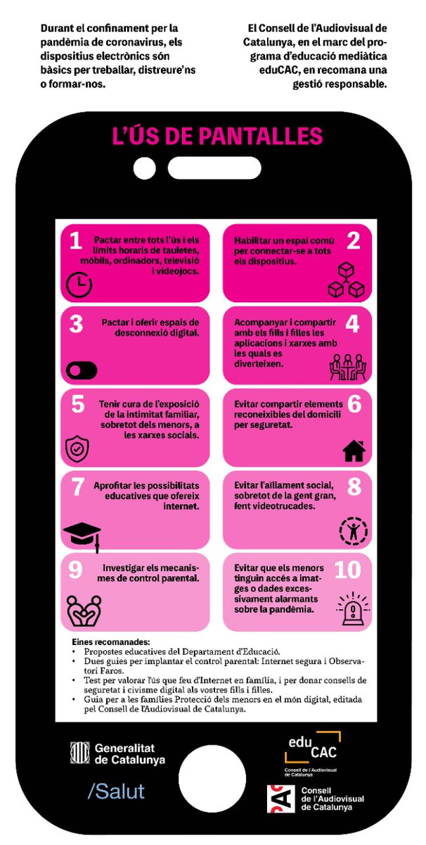 programaeduCAC's tweet photo. Centres educatius amb grups confinats. Grups de secundària amb educació mixta, presencial i telemàtica. Teletreball i vídeoreunions a dojo. Extraescolars tancades. Estem incrementant el nombre d’hores davant de mòbils i tauletes. Com ho podem gestionar? Us fem aquesta proposta. https://t.co/no2gsKNLqI