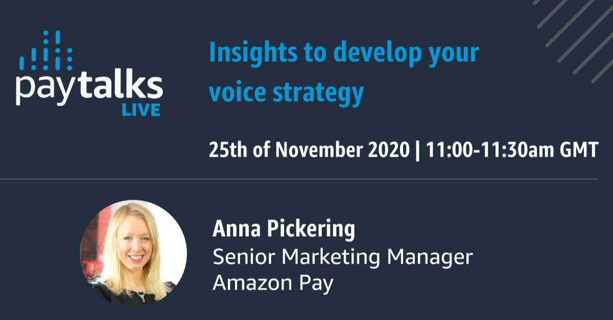 A voice-centric webinar out of the Amazon Pay paytalks series. Save the date! amzn.to/2I6McDM