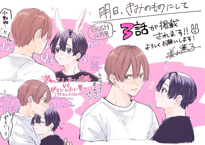 明日発売(電子は16日)のGUSH12月号で「明日、きみのものにして」の続きが掲載されます🥳
付き合い始めた2人です。よろしくお願いします!☺️💕 