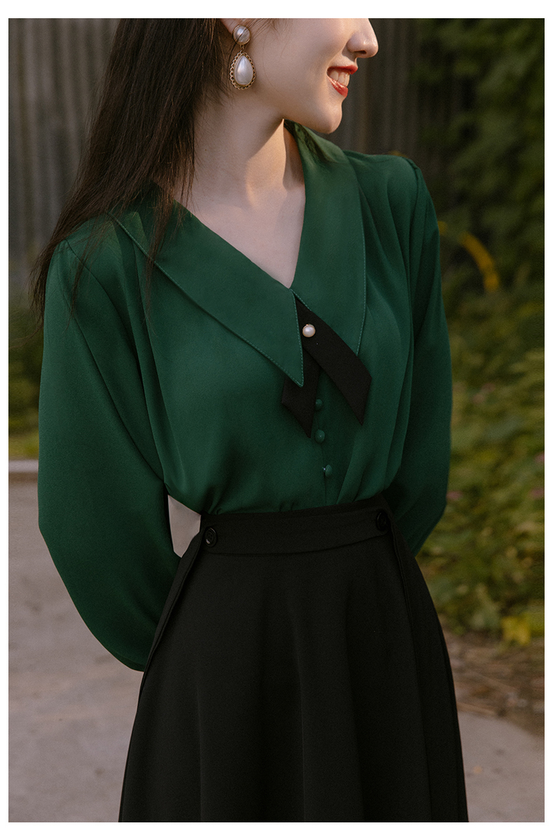 Best Quality Series Vintage Retro Green Shirt Top with Black Skirt Fashion Chic Elegant Korean Style 6580
facebook.com/commerce/produ…