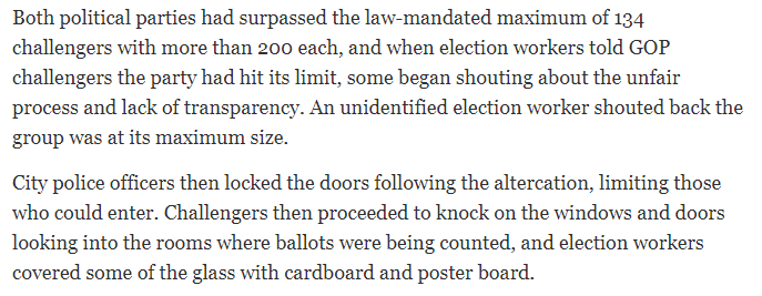 Link here:  https://www.detroitnews.com/story/news/politics/2020/11/04/poll-challengers-converge-detroit-amid-close-election-results/6161484002/