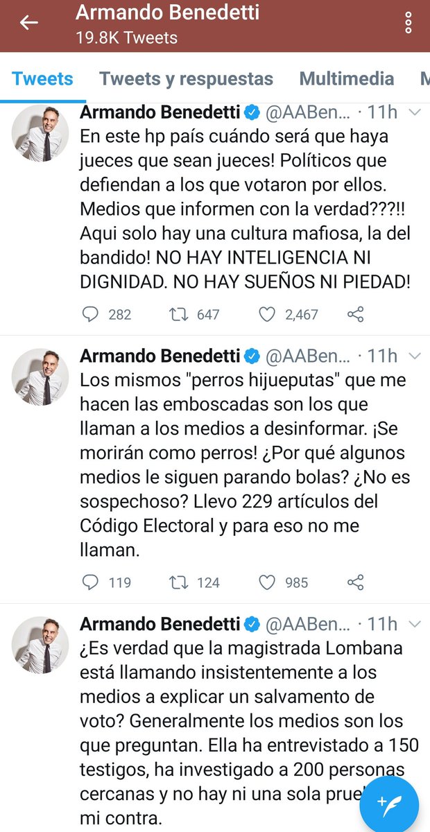 GustavoRugeles's tweet photo. Senador @AABenedetti esto además de un insulto es una amenaza de muerte a la magistrada Cristina Lombana que dejó salvamento de voto en su proceso por paramilitarismo. Ella argumenta el por qué usted debió ser condenado y su respuesta es decir que 'Morira como un perro'. https://t.co/PeFbsmCdN1