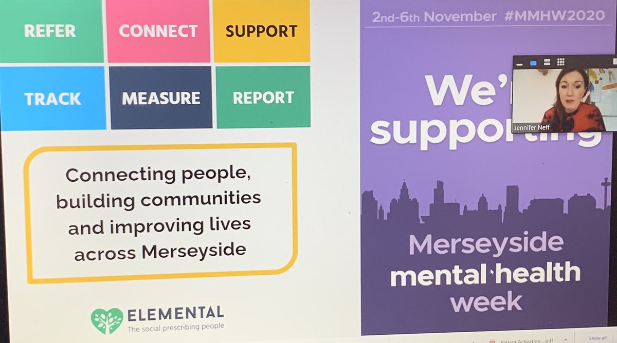 ImagineIndep01's tweet photo. Elemental’s @JEN_Elemental takes us through the wide range of social prescribing work taking place across Merseyside using the @Its_Elemental platform and the difference this approach is making to local residents #MMHW2020 https://t.co/bitQt07Be5