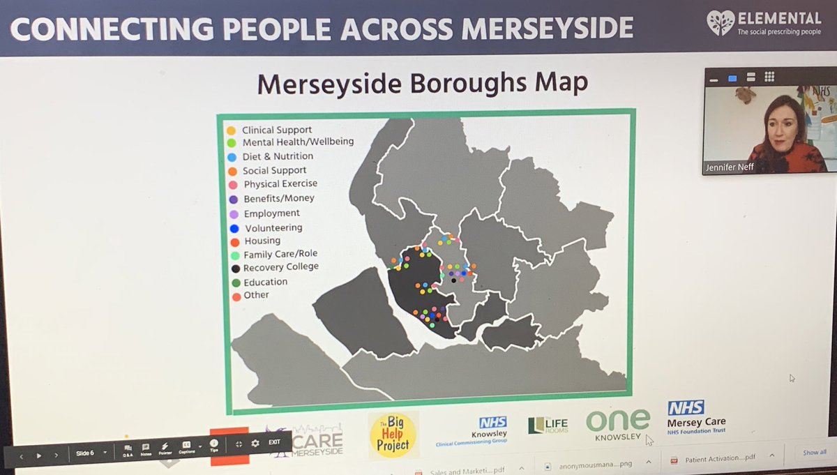 ImagineIndep01's tweet photo. Elemental’s @JEN_Elemental takes us through the wide range of social prescribing work taking place across Merseyside using the @Its_Elemental platform and the difference this approach is making to local residents #MMHW2020 https://t.co/bitQt07Be5