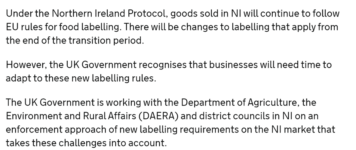 Food & drink labelling post-1 Jan 2021UK Govt Guidance inc. info on origin, GI, labelling, organic goods  https://tinyurl.com/yyvxnqsb&nbsp;TL;DR* Longish run-in times for GB market * EU rules apply in NI from 1 Jan* But much to work out re: how this happens in practice...