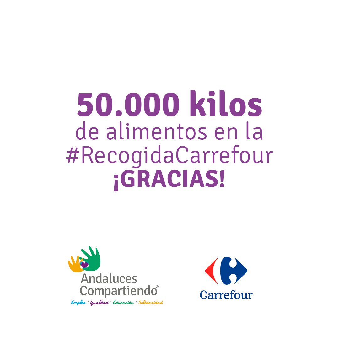 ¿Sabes cuántos kilos de alimentos y productos de higiene recogimos en <a href="/CarrefourES/">Carrefour España</a> el pasado mes de mayo? 🍅🍞
🙌 ¡Más de 50.000! 🙌 Gracias a todos los #voluntarios que nos ayudaron y a todas las personas que colaboraron.

#AndalucesCompartiendo #carrefour #Andalucía