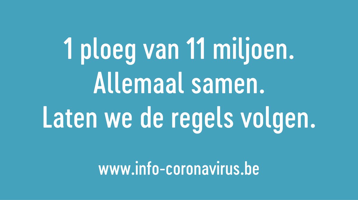 🤔 Elk contact in huidige omstandigheden =  risico op mogelijke besmetting
🙏 Ga de komende weken dus heel bewust om met je contacten
💪 Samen remmen we de verdere verspreiding van het virus af, als 1 ploeg van 11 miljoen
💙💚 Draag zorg voor elkaar!
#SamenTegenCorona