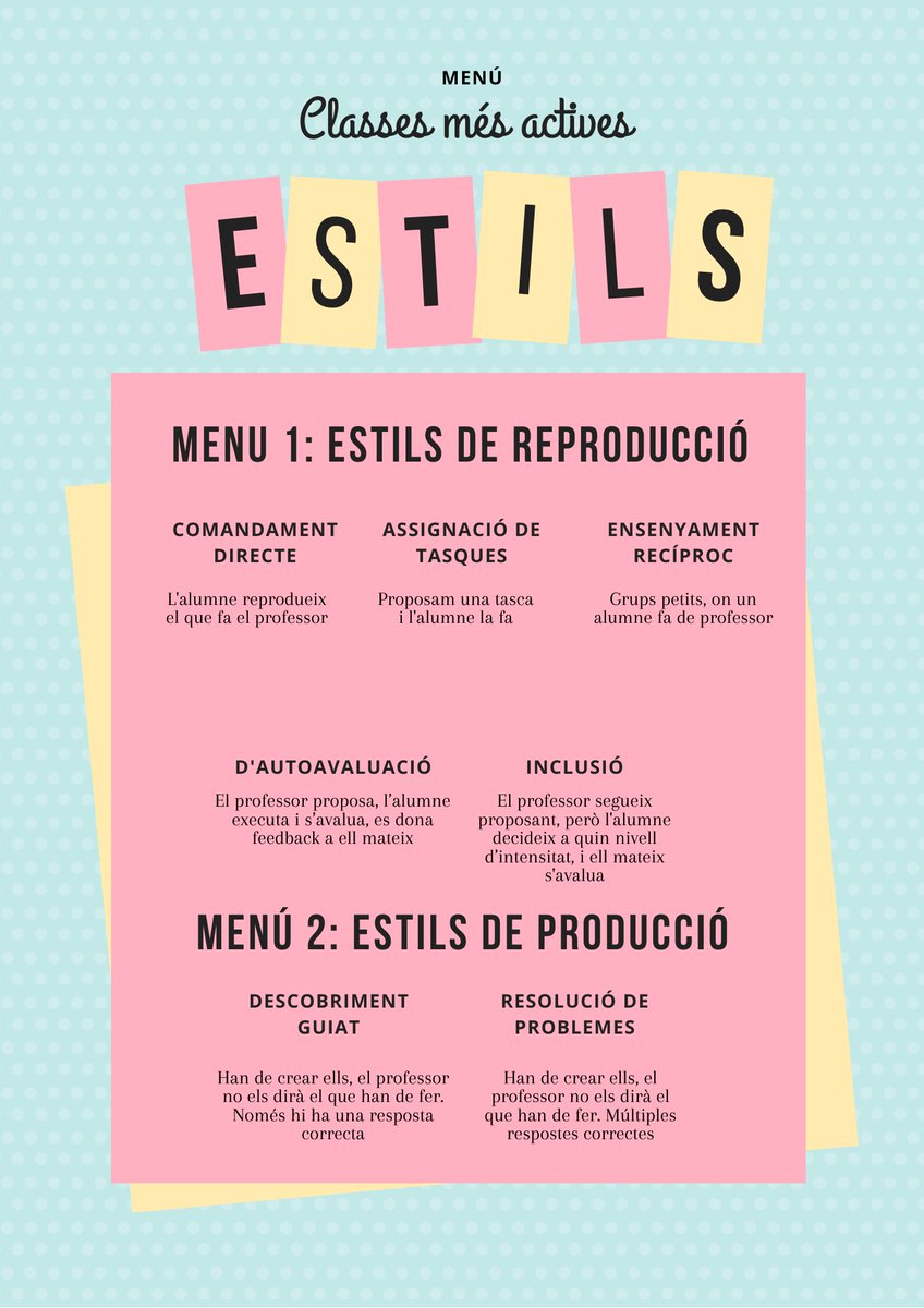 mariagiliUIB's tweet photo. Que el professor digui que fer o que sigui l'alumne qui hagi de crear? Tenim un menú molt ampli d'estils d'ensenyament, no ens hem de limitar a només a un. I tu amb quin et quedes? 🏃🤼‍♀️🤸‍♂️ #22121 #22121-UIB https://t.co/cdopKSyiT0