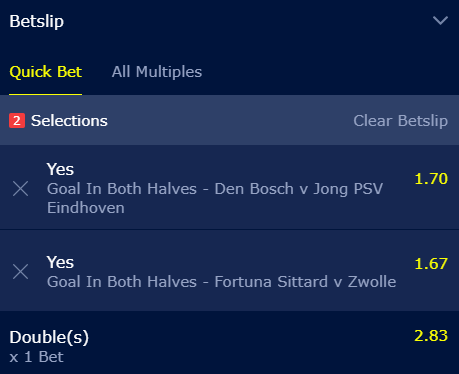 Bets By Don on X: ⚽️Bet: Goal in both halves yes Odd: 2.83