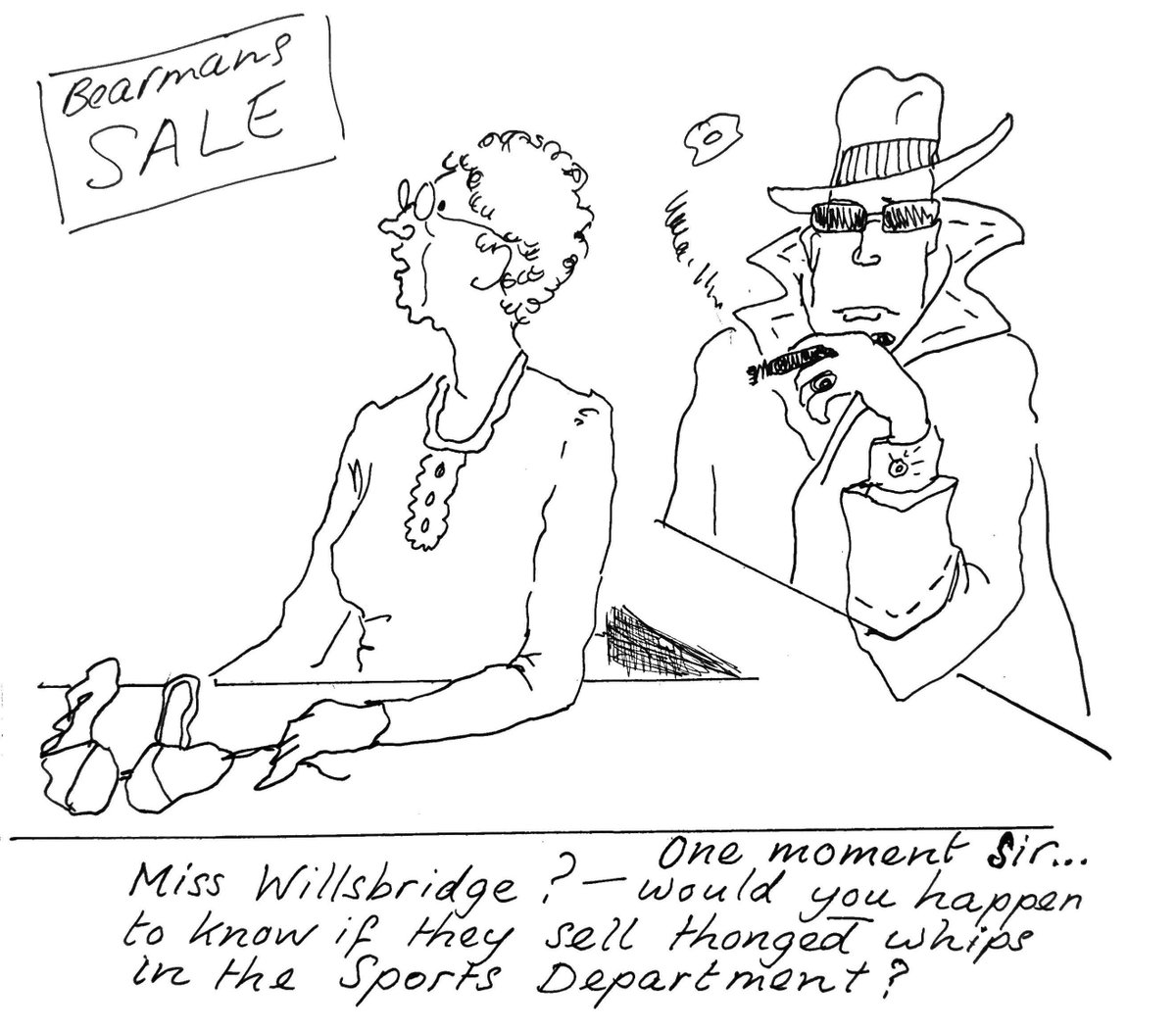 Bearmans – which hadn't exactly 'moved with the times' in the 30 years since WW2 – also comes in for some ribbing...