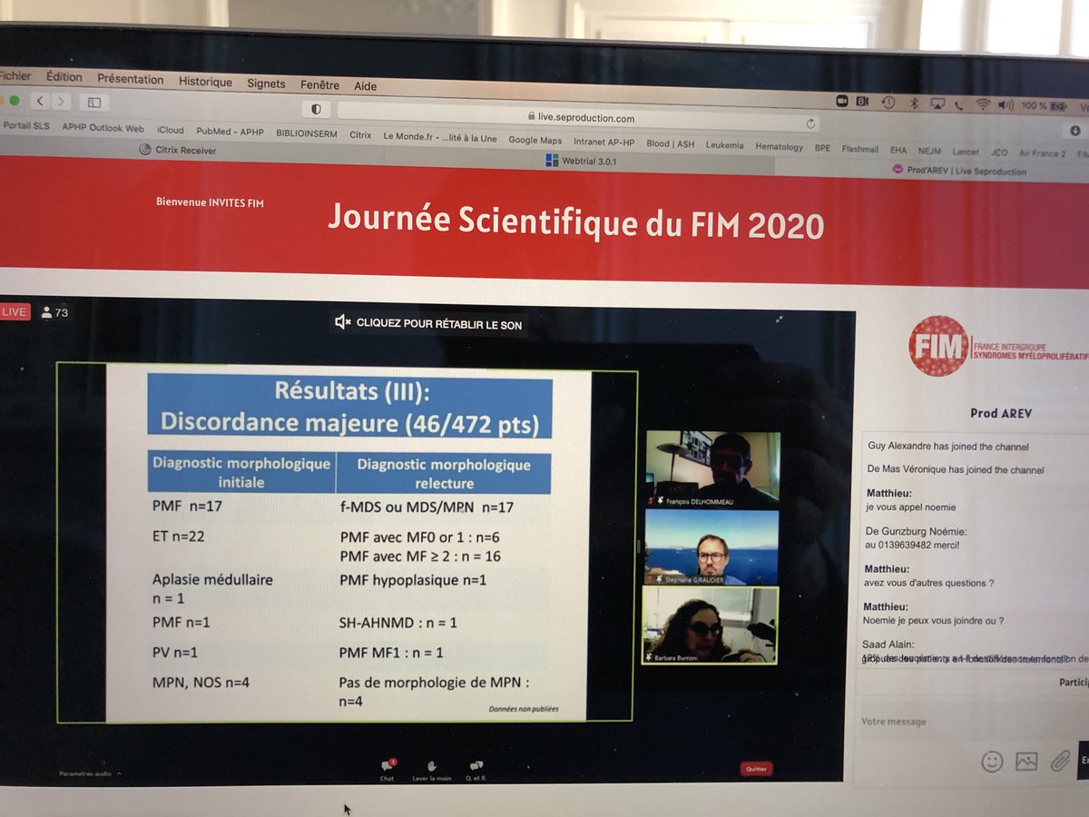 jjkiladjian's tweet photo. Si vous n’êtes pas connecté à la journée scientifique ⁦@FimMpn⁩ #FIM2020 vous manquez l’événement du jour en hémato!
⁦@valerie_ugo⁩ https://t.co/jjDc5tY0GC