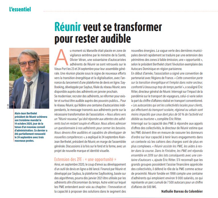 [Presse] REUNIR veut se transformer pour rester audible -
par <a href="/BusetCarMag/">Bus&Car</a>  
 @Saybus @AutocarsDominique
#transporteurs #transports #bus #car #mobilite #reseau #PME