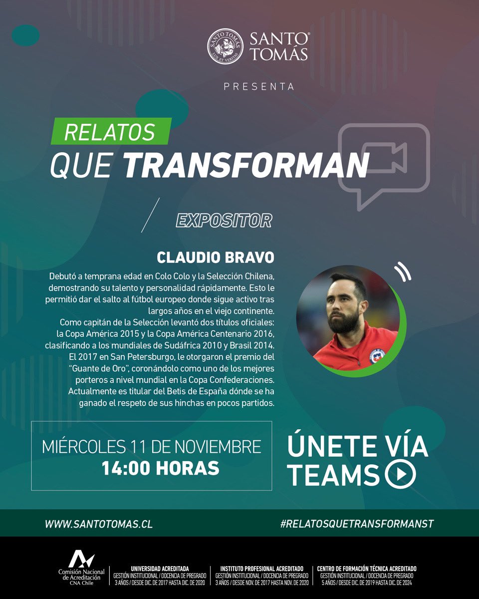 RStereo's tweet photo. #RelatosQueTransforman en esta oportunidad contaremos con la compañía de Claudio Bravo, Seleccionado Chileno de fútbol. 11 de noviembre a las 14:00 horas. https://t.co/u37tHIjPKF