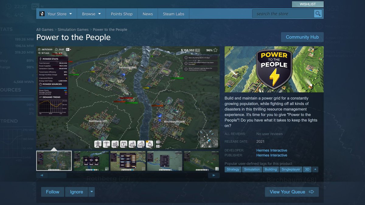 💡 Do you have what it takes to build and maintain an efficient power grid? You can #Wishlist #ResourceManagement #IndieGame "Power to the People" on #Steam now! Coming to #Windows PCs in 2021! ⚡️🔌 store.steampowered.com/app/1413370/Po…