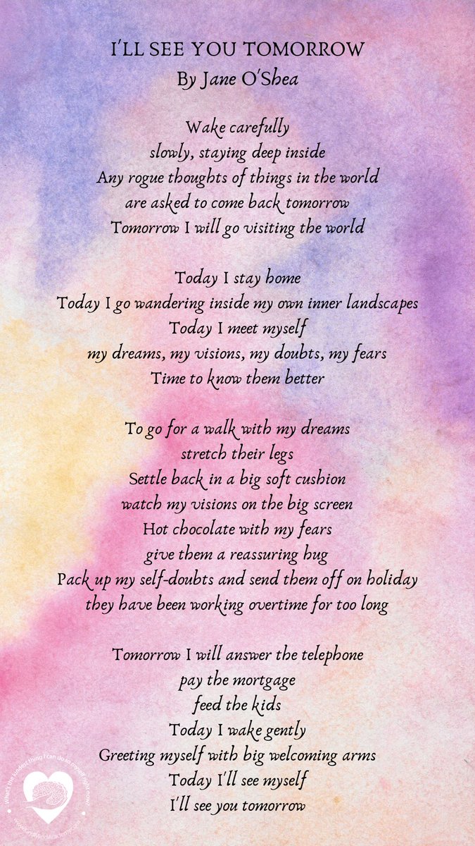 KindMindAcademy's tweet photo. This is the poem we shared this morning in our C19 Compassion Checkin Hour...  Jane O'Shea is a New Zealand poet.   We enjoy so much of her writing and her book 'Follow Yourself Home' is a regular weekly dip for us.  #GoGently #TheKindestThing #MentalHealth  #SelfKindness  ♥️😍 https://t.co/KIX8ULWLAU