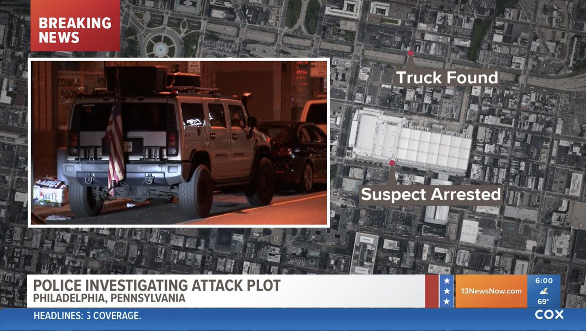 #BREAKING: Philadelphia Police say they foiled a plot by a Virginia man to attack the Convention Center where ballots are being counted. They believe this Hummer is connected #13NewsNow