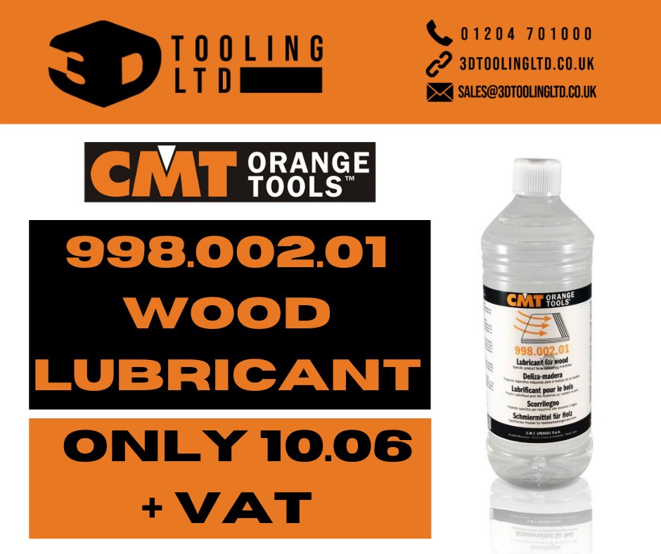 3dtooling's tweet photo. #CMT WOOD LUBRICANT NOW IN STOCK

CODE: 998.002.01

ONLY £10.06 + VAT

#WOOD #LUBRICANT #FRIDAY #3DTOOLING #JOINERY #CONSTRUCTION #SALES https://t.co/csUOcXKlPc
