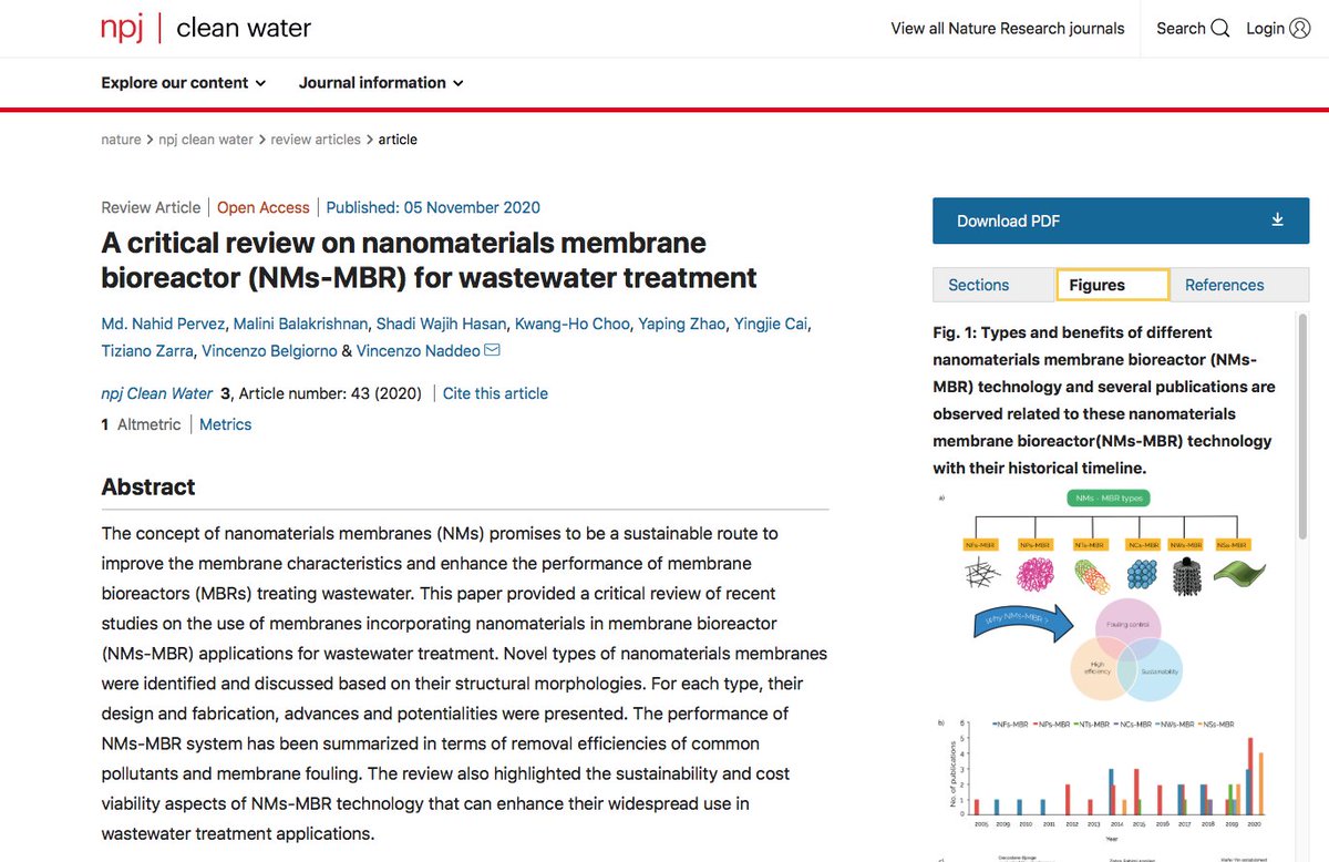 Vincenzo_Naddeo's tweet photo. Discover #nanomaterials membrane bioreactors, the next generation of sustainable #MBR, in our #OpenAccess review just published in @Nature_NPJ - An additional result of our international cooperation with colleagues from #UAE, #Korea, #India and #China - https://t.co/n3tt0qj2ER https://t.co/z1CSaM85Qg