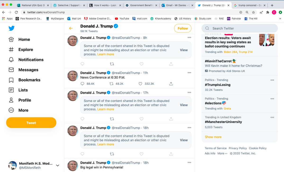 Extraordinary times. The most contentious election since ending the American Civil War, sees the sitting President censored on the platform he used to give him his biggest reach during his tenure as <a href="/POTUS/">President Donald J. Trump</a> 
A real test for the US system of Checks &amp; Balances, especially <a href="/Scotus/">Scotus</a>