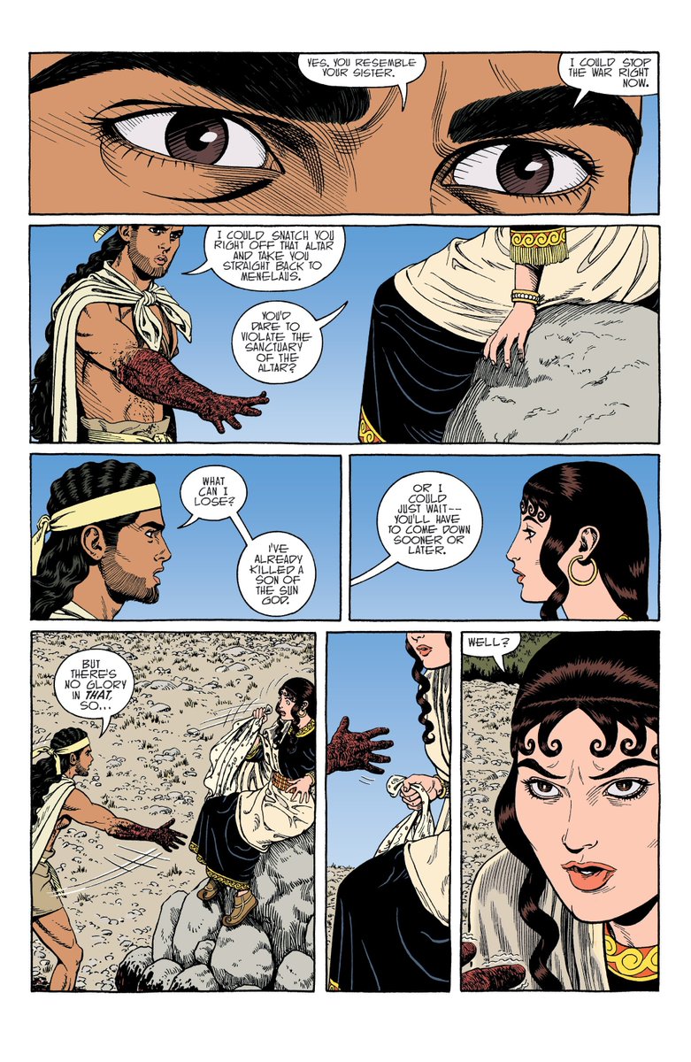 no other trojan war media needs to exist besides age of bronze #34 where achilles and helen talk while helen takes sanctuary at the altar achilles has just sacrificed on