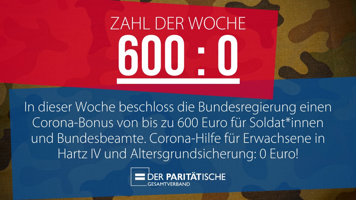 Paritaet's tweet photo. Die #Coronakrise trifft alle. Aber warum erhalten ausgerechnet die Ärmsten keine Hilfe😠? Stattdessen wurde gestern eine #HartzIV-"Erhöhung" von 14 Euro beschlossen, die weiterhin manifestiert: Grundsicherung=Armut💥! Wir verstehen es nicht, @BMAS_Bund. #ArmutAbschaffen #644Euro https://t.co/K5xjz3Cy7b