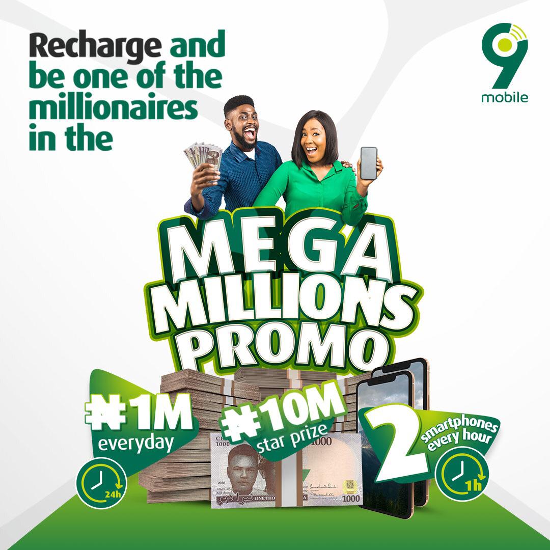 UtaziJay's tweet photo. Let the joy of wining a smartphone or N1M in the #9mobileMegaMillions Promo locate you today. So, recharge now to be a winner. https://t.co/n3npzI2BEZ