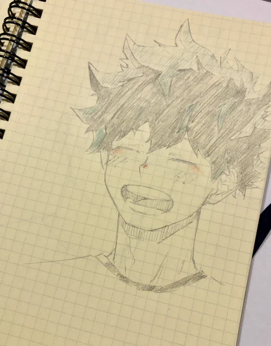 自由ページがあるとこの笑顔が描きたくなるのです☺️(後ろにかっちゃんが透けています) 