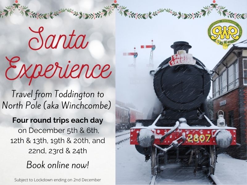 Tickets for our Santa Experience are now on sale at: ow.ly/v5ok50CdheV 
Visit Santa in his grotto at a suitable social distance. 
Trains running on 5/6, 12/13, 19/20 and 22, 23, 24th December.

Subject to #Lockdown ending on 2/12.  
#Cotswolds #Heritagerailway #Santa
