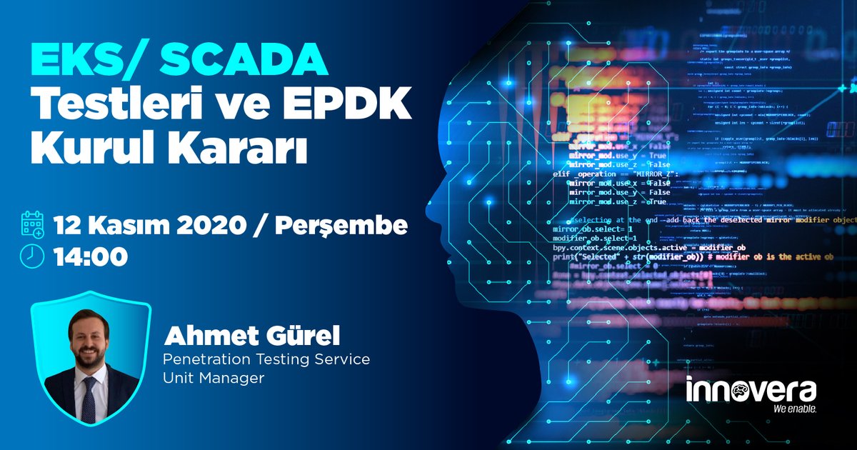 Enerji Piyasası Düzenleme Kurulu'nun 25 Nisan 2019 tarihinde resmi gazetede yayınlanan “Enerji Sektöründe Kullanılan Endüstriyel Kontrol Sistemleri İçin Güvenlik Analiz ve Test Usul ve Esasları” konulu webinarımızı kaçırmayın!  Hemen kayıt olmak için: lnkd.in/dzw8xi5