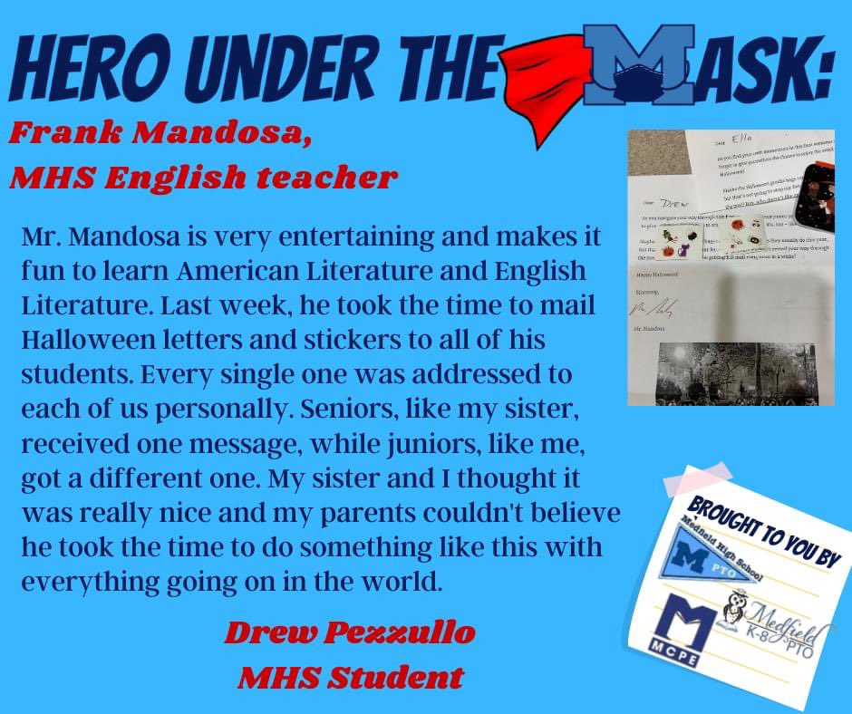 MCPE (@mcpe_medfield) on Twitter photo We close out week 1 of ๐๐๐ง๐ค๐๐จ ๐๐ฃ๐๐๐ง ๐๐๐ ๐๐๐จ๐ with Mr. Mandosa, MHS English Teacher! Thank you MHS student Drew Pezzullo for highlighting Mr. Mandosa's thoughtfulness. Thank you <a href="/filmbuff1974/">Frank Mandosa</a> for all you do! #OneMedfield #HeroesUnderTheMask <a href="/MedfieldHS/">Robert Parga</a> We close out week 1 of ๐๐๐ง๐ค๐๐จ ๐๐ฃ๐๐๐ง ๐๐๐ ๐๐๐จ๐ with Mr. Mandosa, MHS English Teacher! Thank you MHS student Drew Pezzullo for highlighting Mr. Mandosa's thoughtfulness. Thank you <a href="/filmbuff1974/">Frank Mandosa</a> for all you do! #OneMedfield #HeroesUnderTheMask <a href="/MedfieldHS/">Robert Parga</a>