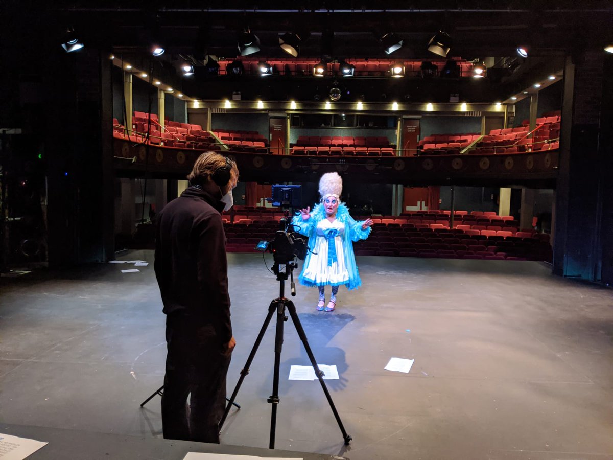 OldhamColiseum's tweet photo. Earlier this week Dame Dotty Trott (Richard J Fletcher) and Cinderella (@Shorelle_Hepkin ) had a fabulous day filming videos for #PantoBox - our contact-free pantomime workshops for schools, designed to help keep some panto magic alive for children in Oldham in 2020 https://t.co/T8KxallKBg
