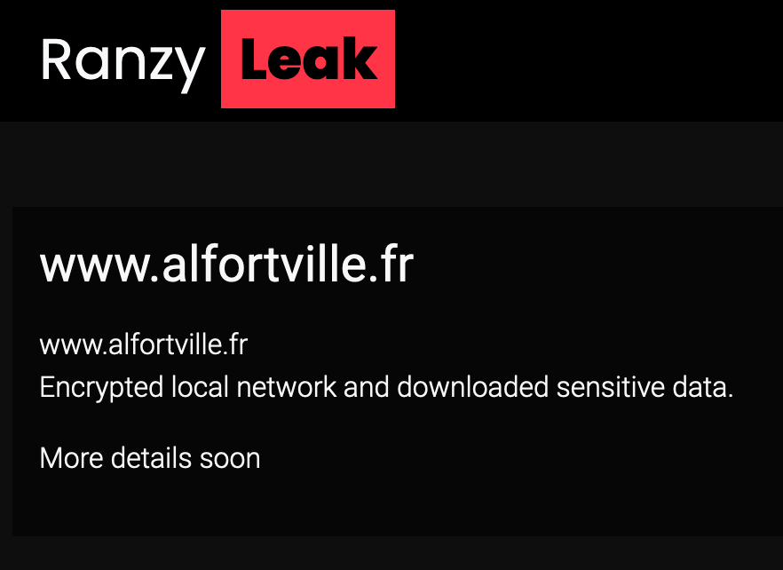 ValeryMarchive's tweet photo. Les opérateurs du #ransomware #Ranzy (précédemment #Ako) revendiquent le chiffrement du réseau de @Alfortville_94 et le vol de données. La mairie n'a pas encore répondu à nos sollicitations. Mais un agent confirme un incident informatique. #cyberattaque https://t.co/xjuiuoUM9S