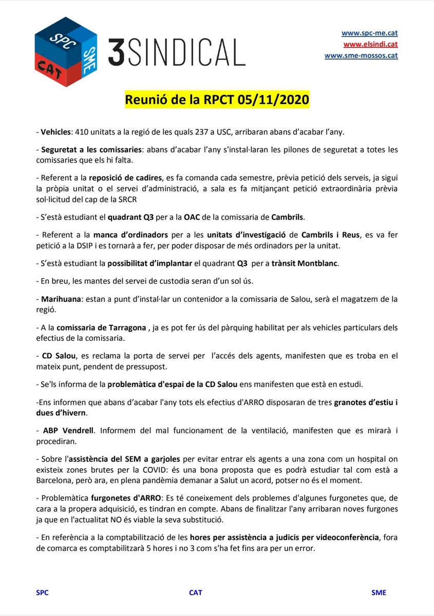 3SINDICAL's tweet photo. Resum de la Reunió Regional al Camp de Tarragona. @SPC_Mossos_PL @smemossos @INFOCATME https://t.co/fWx9V9Qn2h