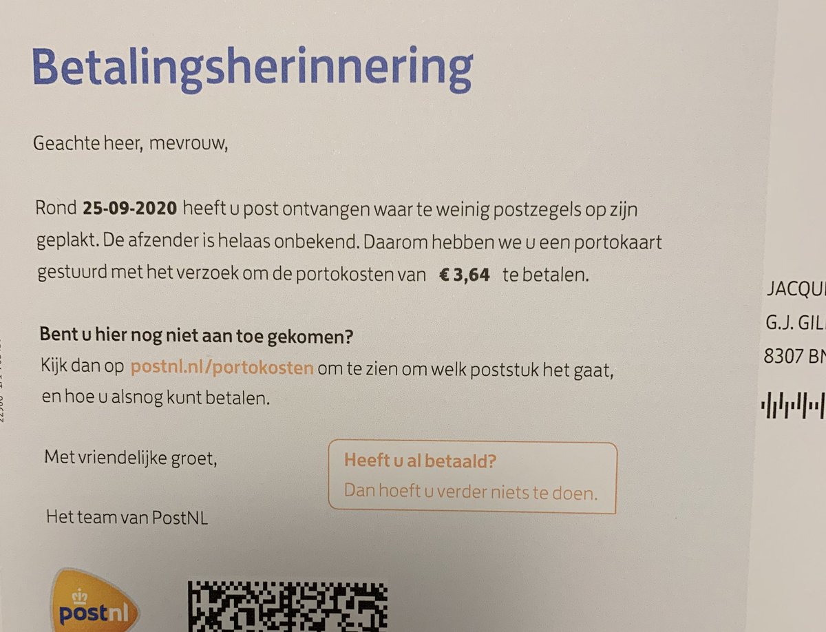 Ontvang je ongewenste reclame waarop geen postzegels zijn geplakt. Verlangt <a href="/PostNL/">PostNL</a>  dat je ook nog strafporto van € 3,64 betaalt. Omgekeerde wereld! Wat te doen?