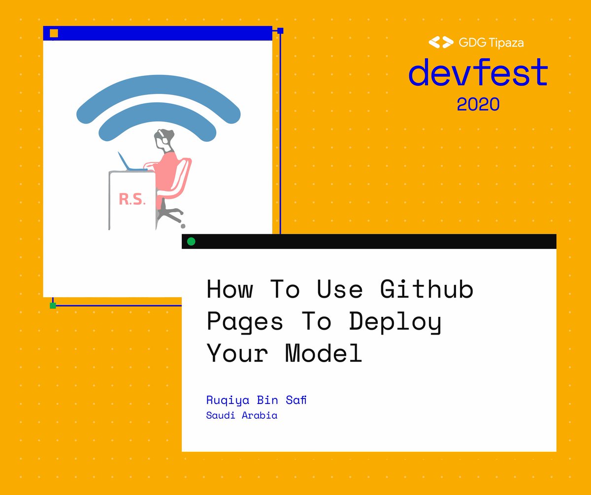 🟡Session 03: "How To Use Github Pages To Deploy Your Model"
By our guest Ms.Ruqiya Bin Safi <a href="/Ru0Sa/">رقيا | Ruqiya</a> , <a href="/GoogleDevExpert/">@GoogleDevExpert</a> in Machine Learning | #wtm Ambassador &amp; Software engineer.
SAVE THE DATE
🟨12/11/2020 at 07:00 PM (🇩🇿 time)
#devfest2020 #gdg_Tipaza  👇
gdg.community.dev/events/details…