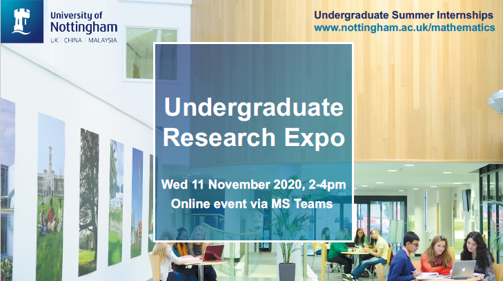 UoN Outreach (@uonoutreach) on Twitter photo Join our maths undergraduates on Wednesday 11th November 2-4pm to hear about the research projects they completed during their summer internships. Students will present an online poster and flash presentation. To book email maths-events@nottingham.ac.uk Join our maths undergraduates on Wednesday 11th November 2-4pm to hear about the research projects they completed during their summer internships. Students will present an online poster and flash presentation. To book email maths-events@nottingham.ac.uk