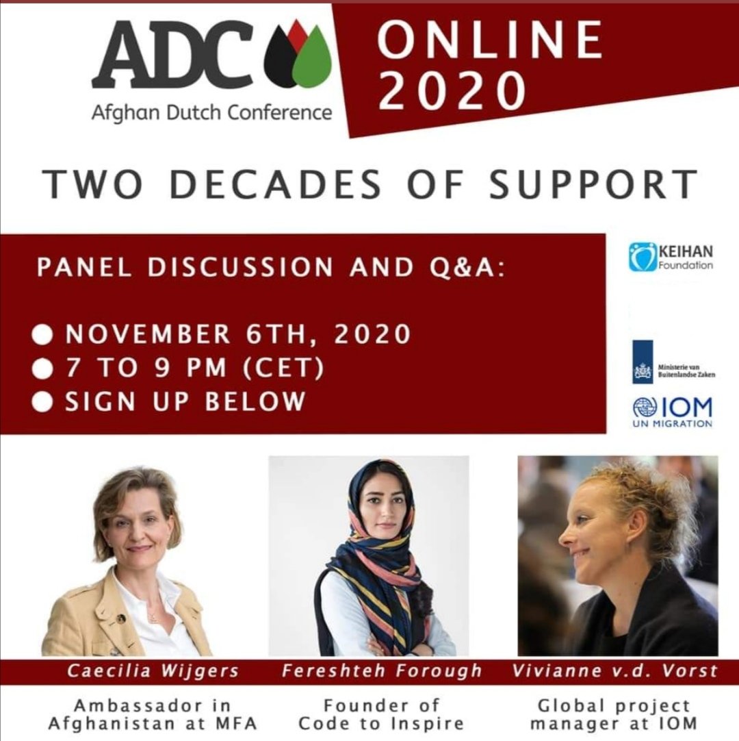 Join us online at 7PM tonight for the #ADC and tune in from home! Haven't signed up yet? No problem! Follow &amp; be part of the panel discussions as we will go live on our Facebook page: facebook.com/keihanfoundati…
With honorable guests: <a href="/caeciliawijgers/">Caecilia Wijgers</a> <a href="/f_forough/">Fereshteh Forough</a> and Viviane vd Vorst