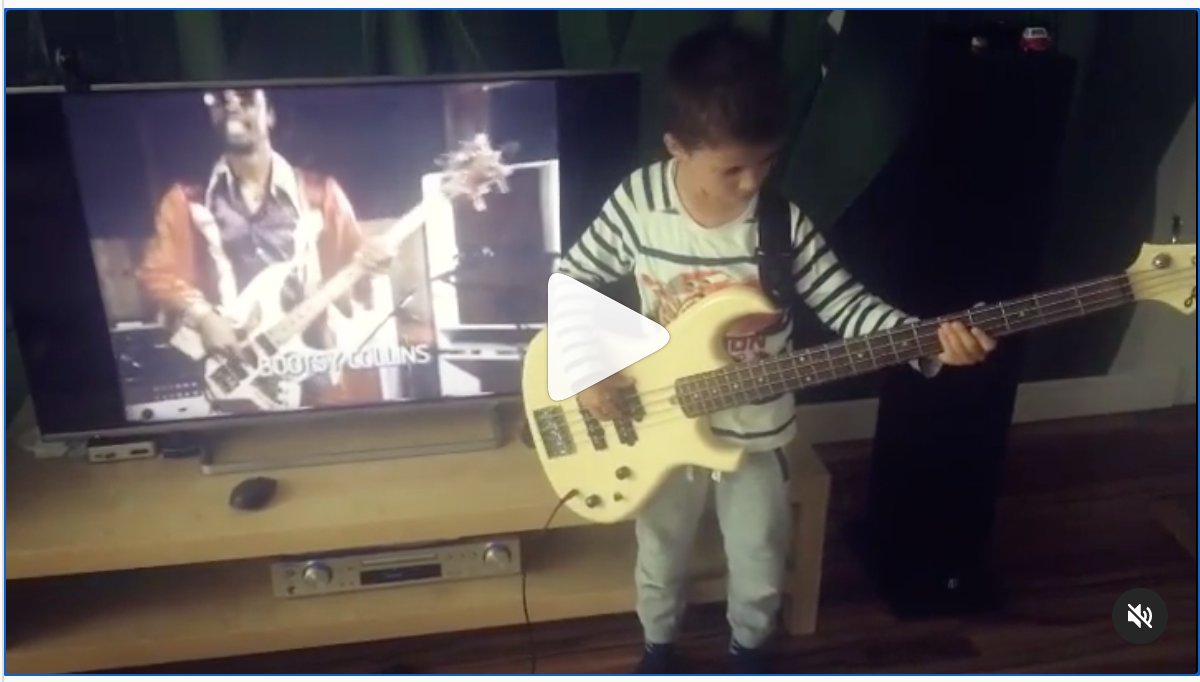 Bootsy_Collins's tweet photo. Learning "The Power of the One" by 6 year old #ArontheBassist ⭐️Click here: https://t.co/hF3tqLdEc3 (@bootsy_collins #Bootsy #BootsyFan #6yrsOld #Funkateer #OnTheOne #bassNation @SweetwaterSound @eOneMusicUS @rosadaza https://t.co/3TVzU91xMg