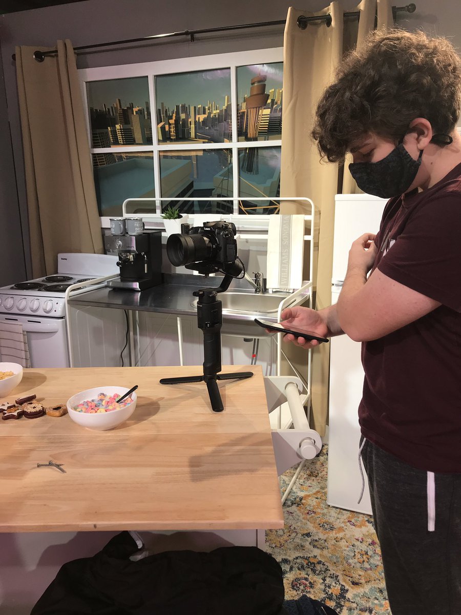 AcademiesStudio's tweet photo. A few of our #filmmakers in training capture broll and prep the set for their show scenes. 🎥 #CTE #CareerTechEd #SetLife #hybridlearning https://t.co/3pTVvetHK6