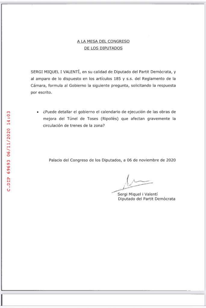 CCRipolles's tweet photo. Ens preocupa el bon funcionament de la línia #Rod3. Pendents, encara, de poder fer una visita a les obres del túnel de #Toses, @SergiMiquel, diputat del @Pdemocratacat, ha presentat al @Congreso_Es una pregunta de part del consell comarcal per saber més sobre aquests treballs. https://t.co/r0V0qeMrrZ