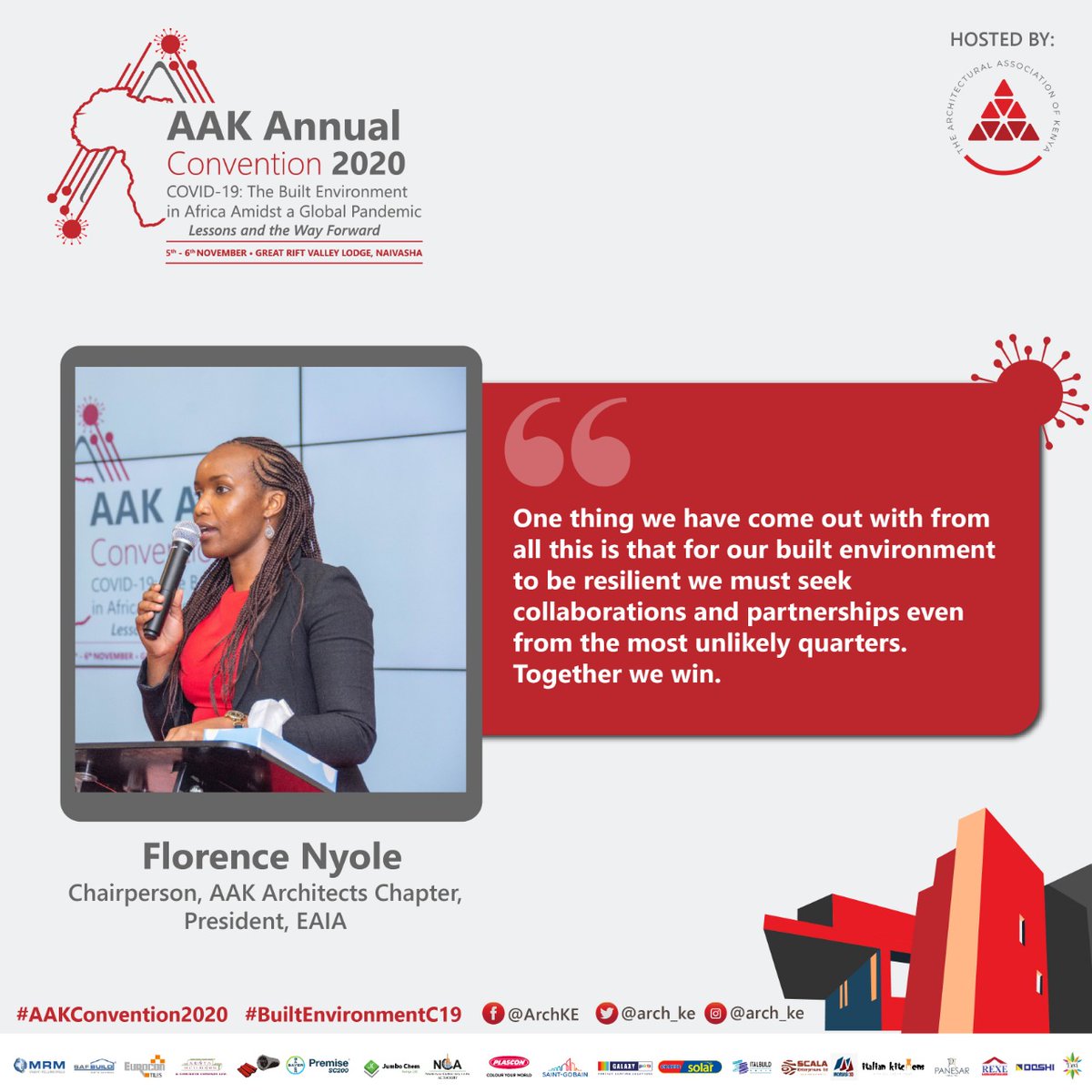 Arch_KE's tweet photo. "One thing we have come out with from all this is that for our built environment to be resilient we must seek collaborations and partnerships even from the most unlikely quarters. Together we win." _ @nyolette
#AAKConvention2020
#BuiltEnvironmentC19 https://t.co/atDVwesCuM