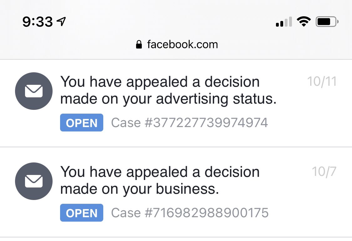 Conbon7103's tweet photo. @robleathern I had my accounts and personal profile get disabled over 3 weeks ago. Have been advertising for years and always to my best to follow policy. The cases are still sitting open and my account manager keeps saying to just be patient. I can’t run ads at all and have employees to pay. https://t.co/bewHranidg