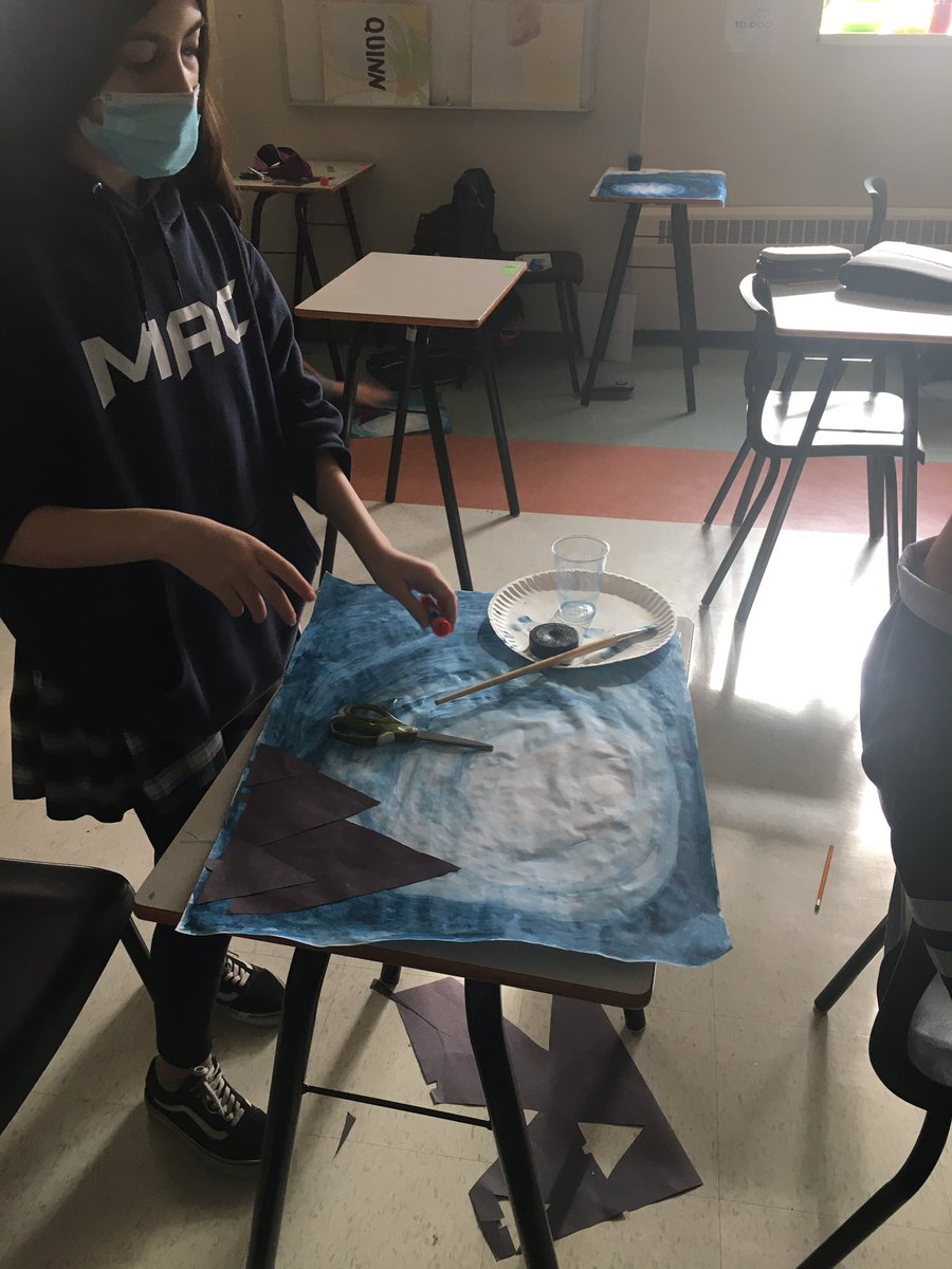 MsLuburic's tweet photo. Not 100% complete just yet, but 805 created some beautiful watercolour art work. Using a single colour, they were able to create lovely gradient backgrounds for their trees 🌲 #Grade8Art @ImmaculataOCSB https://t.co/fGIZYb0pFs