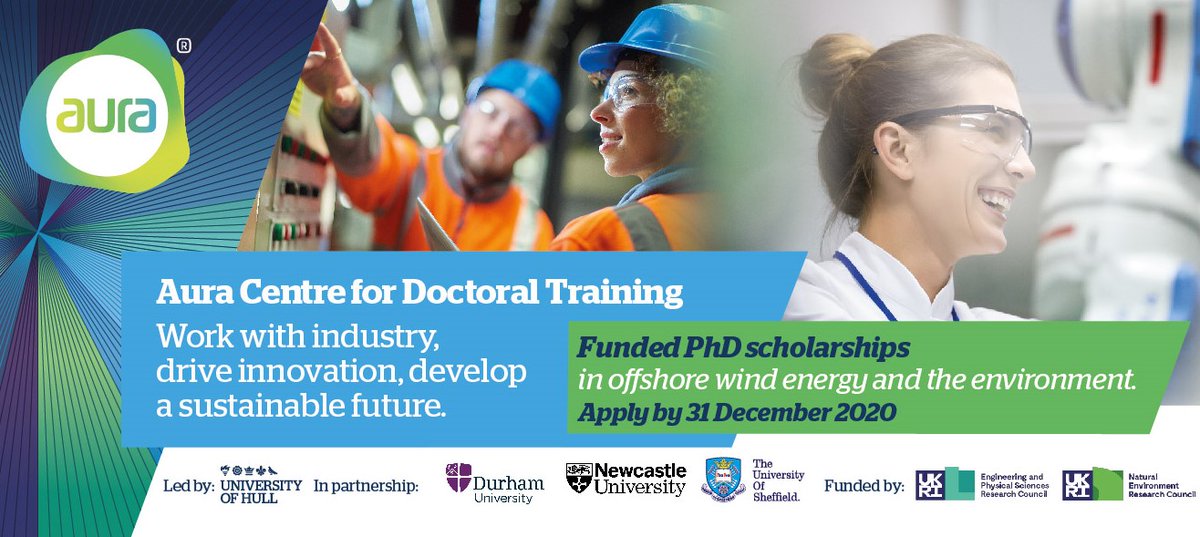 Energy and Environment Institute (@eeiathull) on Twitter photo Pls RT:
We’re hiring!
Funded #PhD Scholarships at the <a href="/EPSRC/">Engineering and Physical Sciences Research Council</a> <a href="/NERCscience/">Natural Environment Research Council</a> #AuraCDT
Join a supportive research environment, drawing on the strengths of partners <a href="/durham_uni/">Durham University</a> @UniofHull <a href="/UniofNewcastle/">Newcastle University</a> <a href="/sheffielduni/">The University of Sheffield</a> <a href="/_aurainnovation/">Aura</a>
Apply by 31 Dec 2020
auracdt.hull.ac.uk Pls RT:
We’re hiring!
Funded #PhD Scholarships at the <a href="/EPSRC/">Engineering and Physical Sciences Research Council</a> <a href="/NERCscience/">Natural Environment Research Council</a> #AuraCDT
Join a supportive research environment, drawing on the strengths of partners <a href="/durham_uni/">Durham University</a> @UniofHull <a href="/UniofNewcastle/">Newcastle University</a> <a href="/sheffielduni/">The University of Sheffield</a> <a href="/_aurainnovation/">Aura</a>
Apply by 31 Dec 2020
auracdt.hull.ac.uk