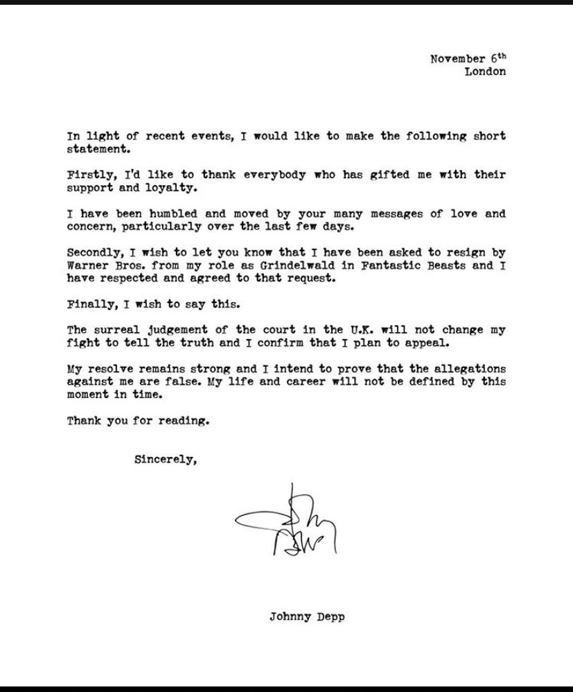 6 พฤศจิกายน ลอนดอน
“เนื่องจากเหตุการณ์ล่าสุดที่เกิดขึ้น ผมอยากขอแถลงสั้น ๆ ดังต่อไปนี้ 

อย่างแรก ผมขอขอยคุณทุกคนที่มอบกำลังใจและความศรัทธาให้กับผม

ผมเจียมตัวและซาบซึ้งกับข้อความที่แสดงถึงความรักและห่วงใยของคุณ โดยเฉพาะในช่วงไม่กี่วันที่ผ่านมา