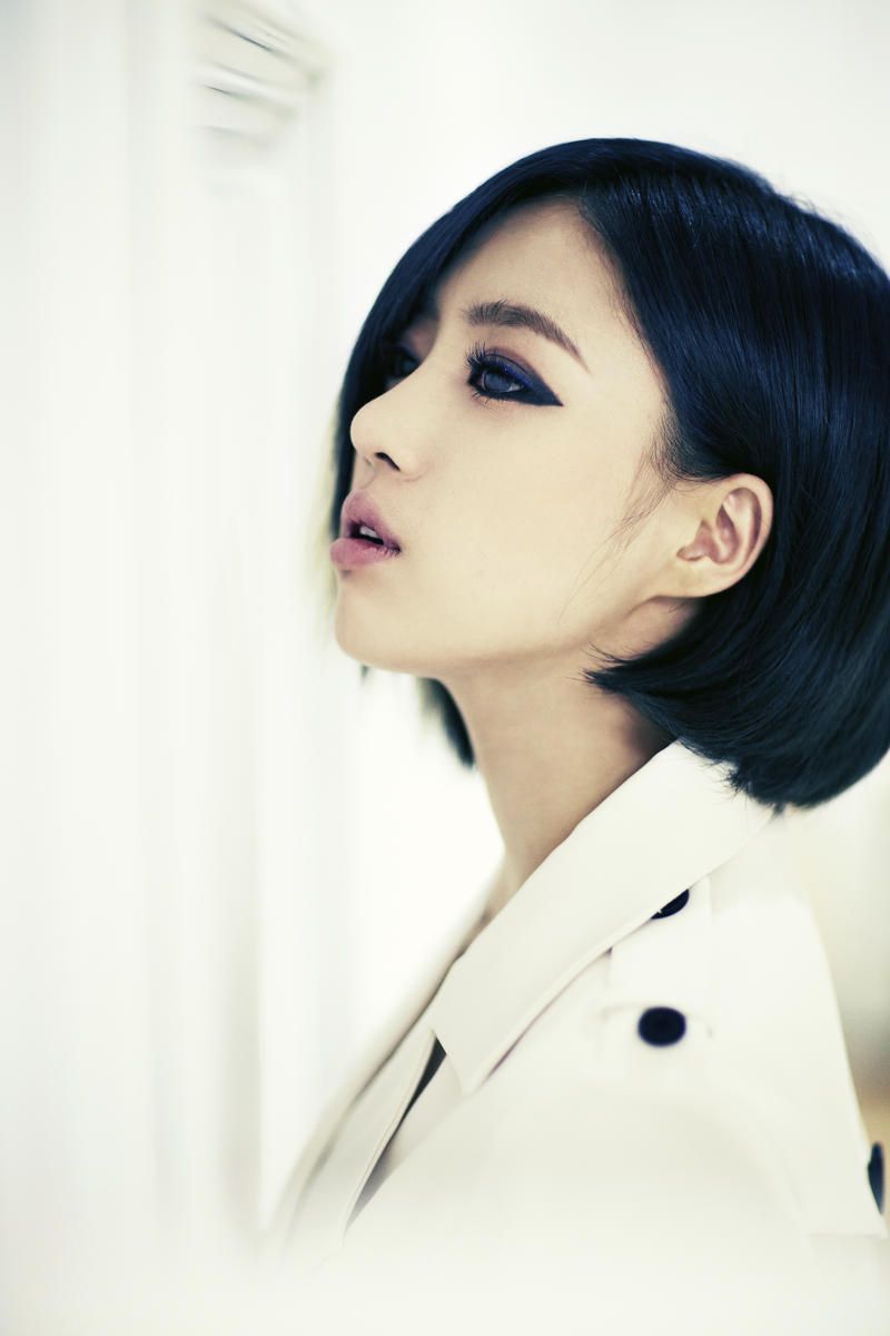 EUNJUNG'S BONUS: DAYBYDAY .Another asymmetrical short bob in the style of IGCBOY, but this time tainted with a dark blue color with white ends .It wasn't rare in the 2gen to find some of these exuberant hairdye jobs, yet this one manages to not look utterly ridiculous!