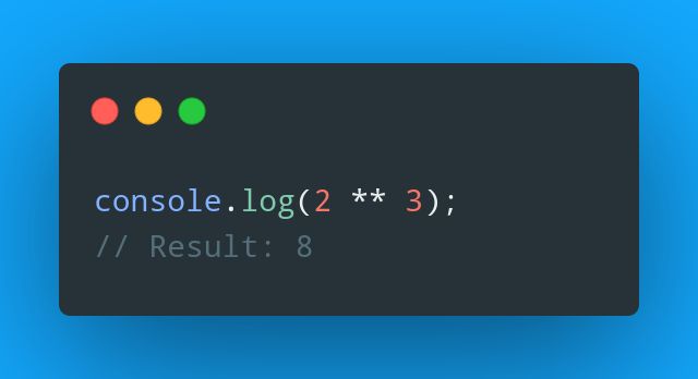 SimonHoiberg's tweet photo. JavaScript Tip ๐ก
You can use the exponentiation operator (**) as a shorthand for powers.
This is equivalent to using Math.pow(2, 3). https://t.co/W0gXYGBcvU